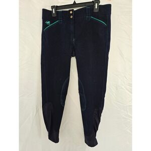 Piper SmartPak Women's‎ Navy Horse Riding Breeches Sz 34R Teal Accent Horse Logo